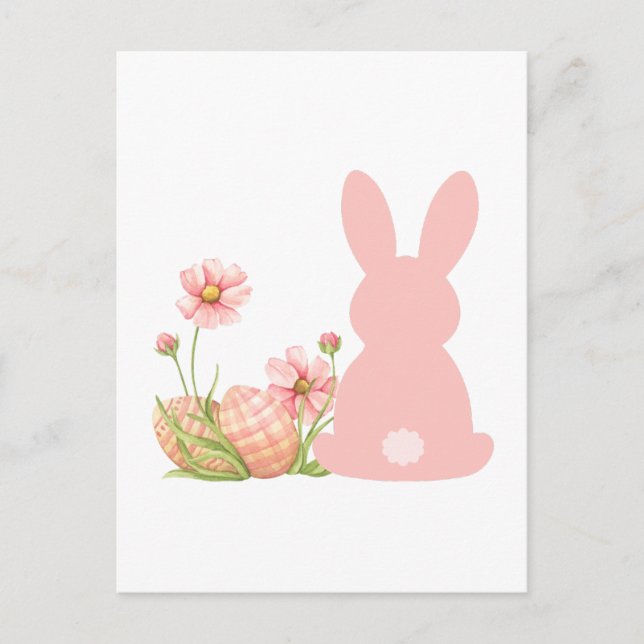 Cute Pink Easter Bunny with Spring Flowers  Vykort (Framsida)