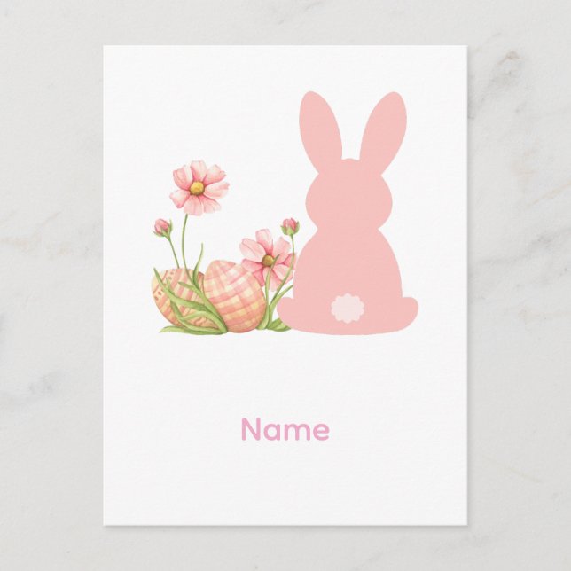 Cute Pink Easter Bunny with Spring Flowers  Vykort (Framsida)