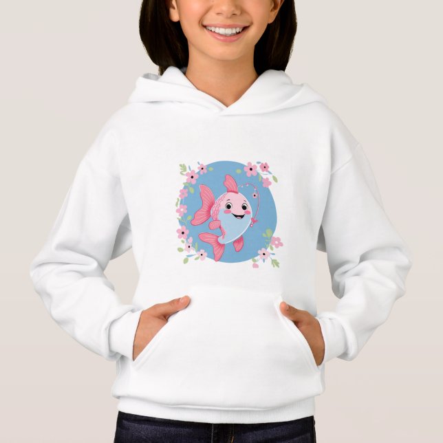 Cute Pink Fish – Kids’ Hoodie T Shirt (Framsida)