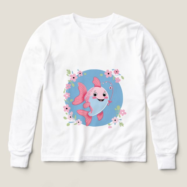 Cute Pink Fish – Kids’ Long Sleeve Tee (Design framsida)