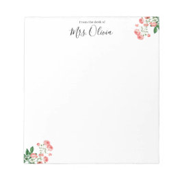 Cute Pink Floral Teacher Notepad Anteckningsblock