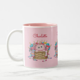 Cute Pink Fluffy Sock Monster Kids Design Två-Tonad Mugg