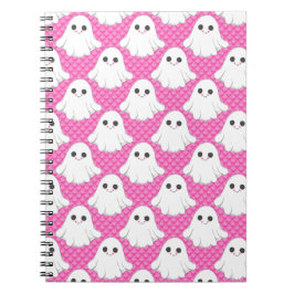 Cute Pink Ghost Pattern Kawaii Halloween Spiral  Anteckningsbok