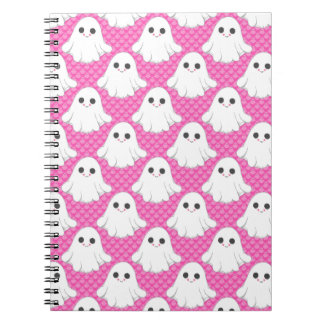 Cute Pink Ghost Pattern Kawaii Halloween Spiral Anteckningsbok