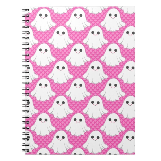 Cute Pink Ghost Pattern Kawaii Halloween Spiral  Anteckningsbok (Framsidan)
