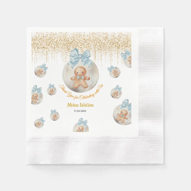  Cute Pink Gingerbread  boy in Christmas Bauble  Pappersservett (Framsidan)