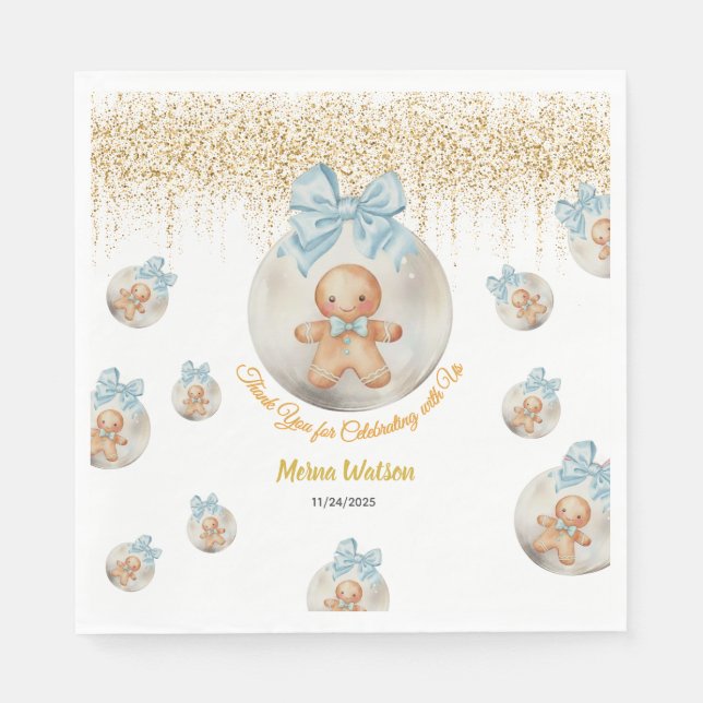  Cute Pink Gingerbread boy in Christmas Bauble  Pappersservett (Framsidan)