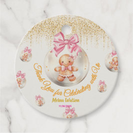 Cute Pink Gingerbread Girl Bauble Christmas Baby Gåvor Etiketter