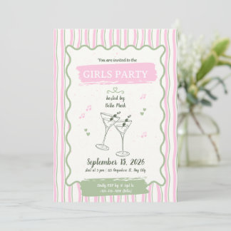 Cute Pink Girls Party Inbjudningar