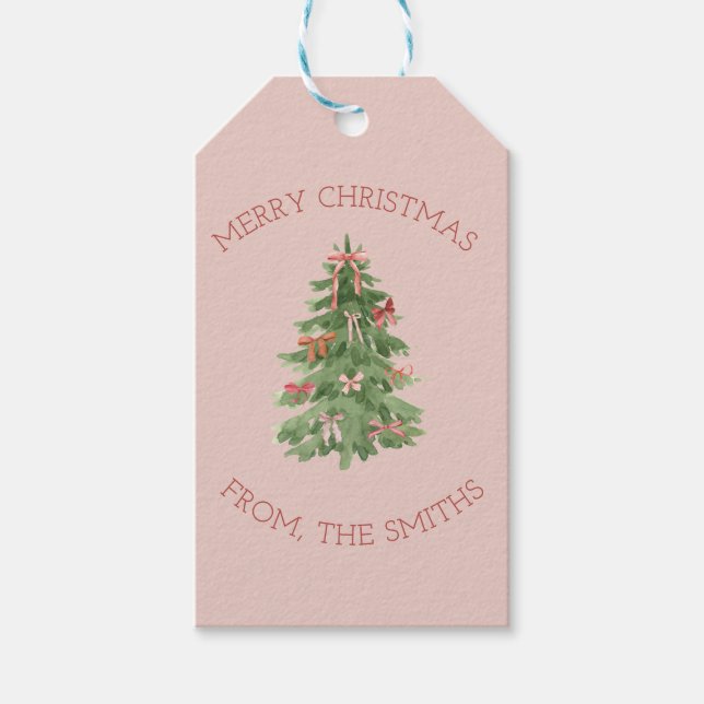 Cute Pink Girly Christmas Tree Gift Stickers Presentetikett (Framsidan)