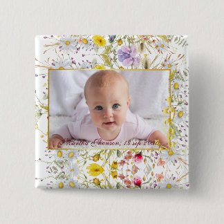 Cute Pink gold Floral Watercolor Baby Girl Photo  Knapp