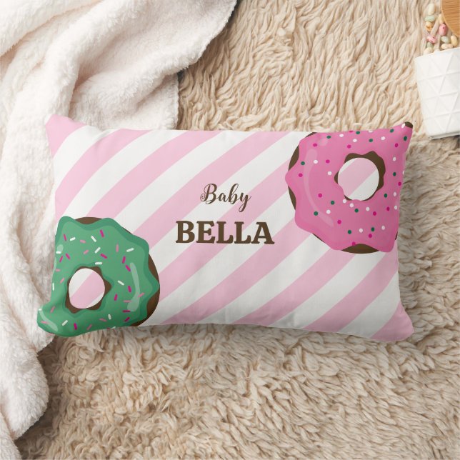 Cute Pink & Green Donut Baby Throw Pillow Lumbarkudde (Filt)