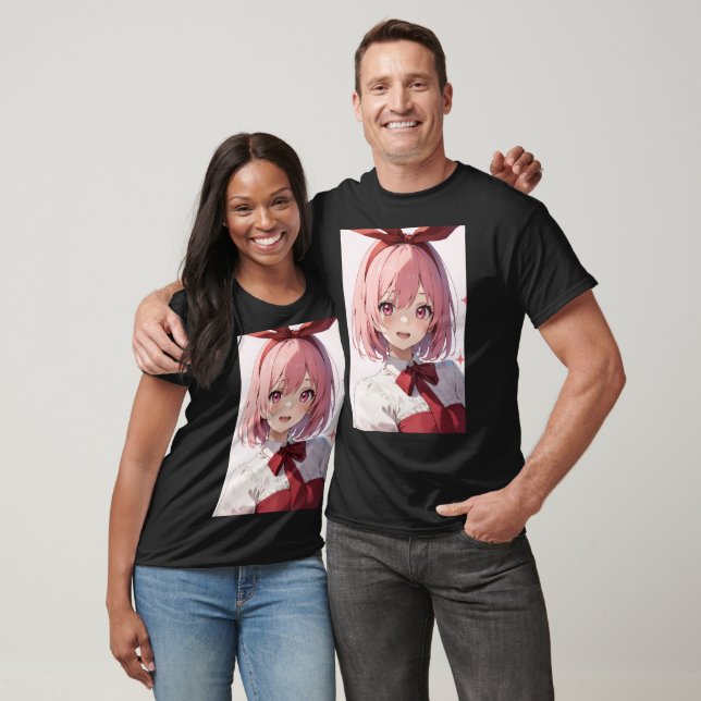 Cute Pink-Haired Anime Girl Illustration T Shirt (Unisex)