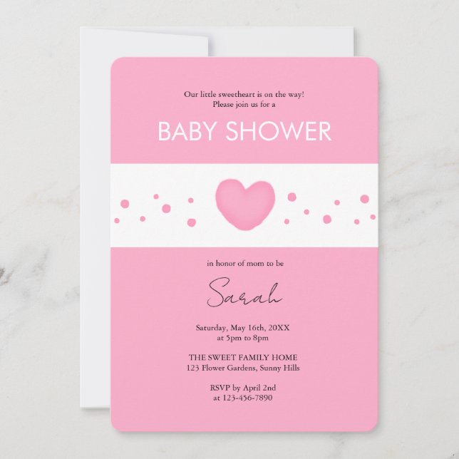 Cute Pink Heart Baby Shower Invitation Inbjudningar (Framsida)