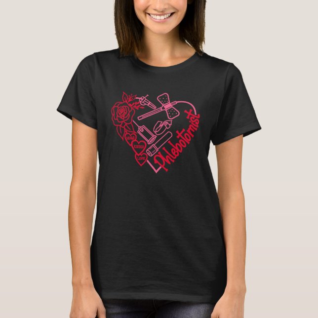 Cute Pink Heart Butterfly Needle Phlebotomist Vale T Shirt (Framsida)