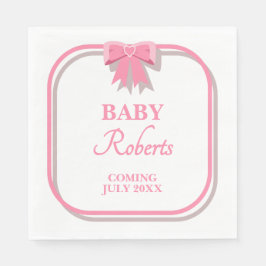 Cute Pink Heart Girl Baby Shower Pappersservett