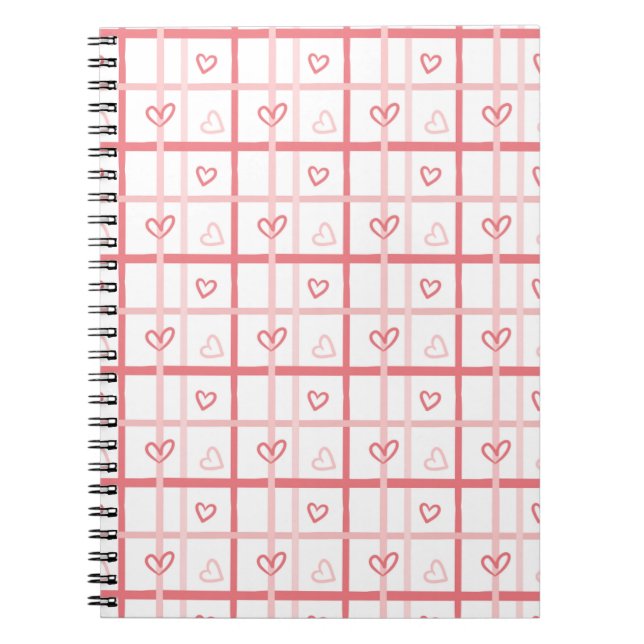 Cute Pink Heart Grid Pattern Anteckningsbok (Framsidan)