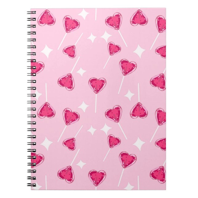 Cute Pink Heart Lollipop Seamless Pattern Anteckningsbok (Framsidan)