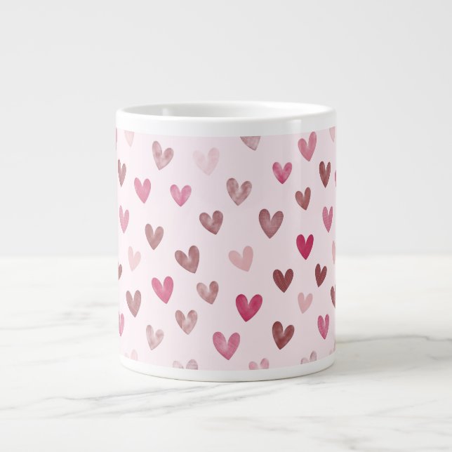 Cute Pink Heart Pattern – Romantic &Stylish Design Jumbo Mugg (Framsidan)