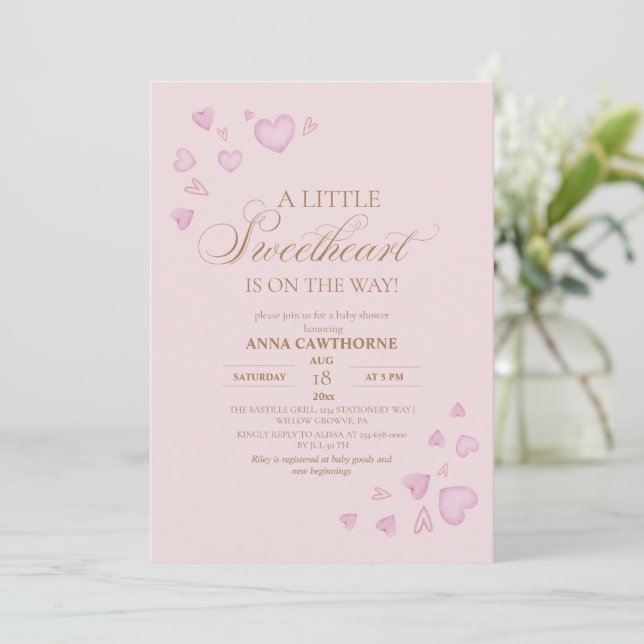  Cute Pink Hearts Baby Shower Inbjudningar (Stående Fram)