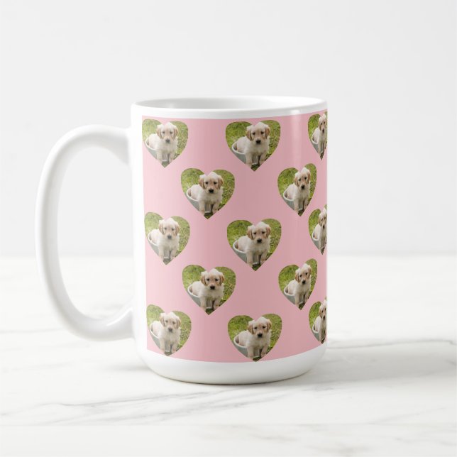 Cute Pink Hearts Custom Pet Photo Kaffemugg (Vänster)