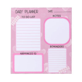 Cute Pink Hearts Daily Planner Notepad Anteckningsblock