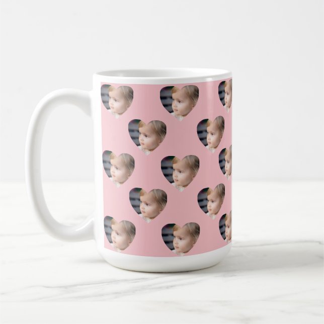 Cute Pink Hearts Kids Photo Custom Face Kaffemugg (Vänster)