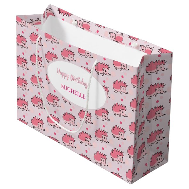 Cute pink hedgehog Gift Bag (Framsidan Vinklad)