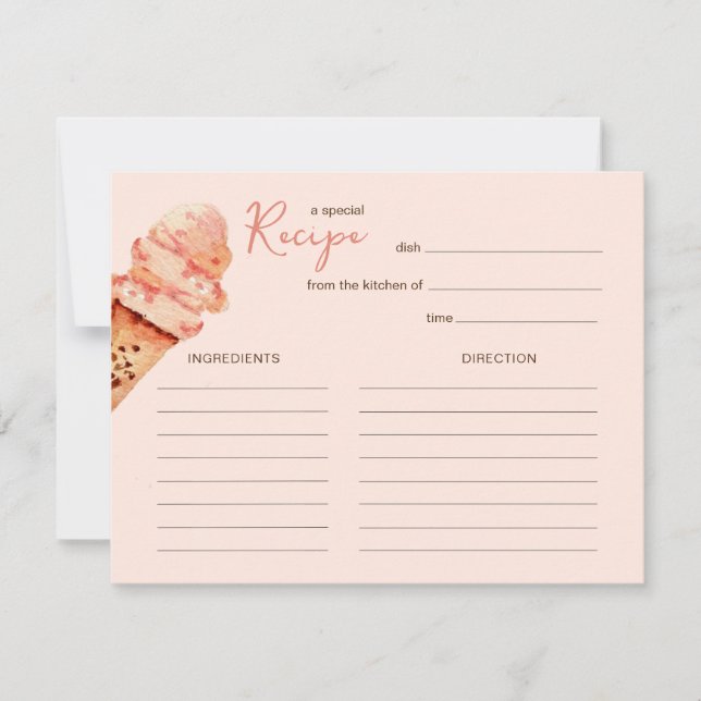 Cute  Pink Ice cream party  Recipe card Anteckningskort (Framsida)