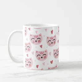 Cute Pink Kittens and Hearts Pattern for Kids Kaffemugg