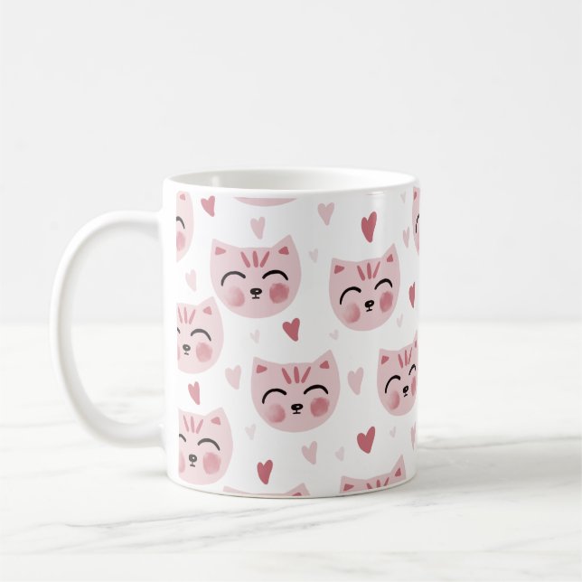 Cute Pink Kittens and Hearts Pattern for Kids Kaffemugg (Vänster)