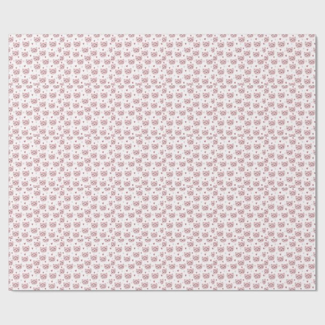Cute Pink Kittens and Hearts Pattern for Kids Presentpapper (Platt)