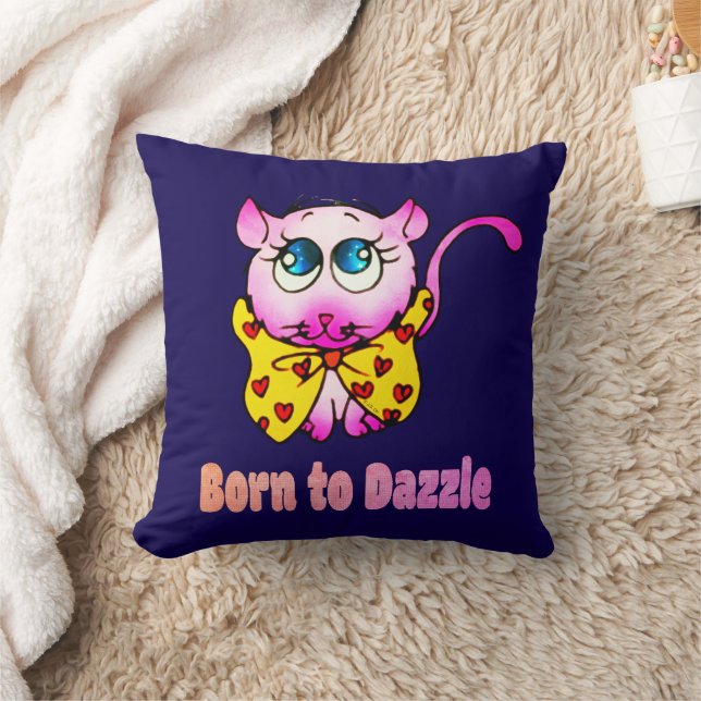 Cute Pink Kitty - Born to Dazzle Art Kudde (Filt)