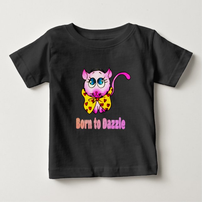 Cute Pink Kitty - Born to Dazzle Art T Shirt (Framsida)