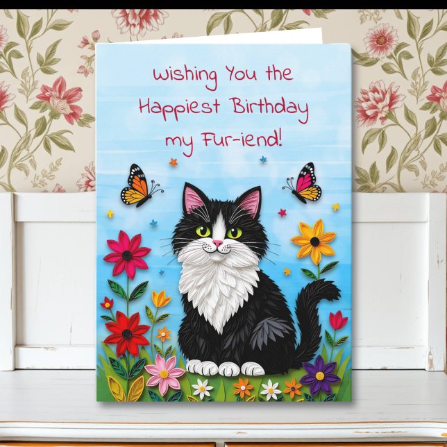 Cute Pink Kitty Cat in Flowers Birthday Kort (Skapare uppladdad)
