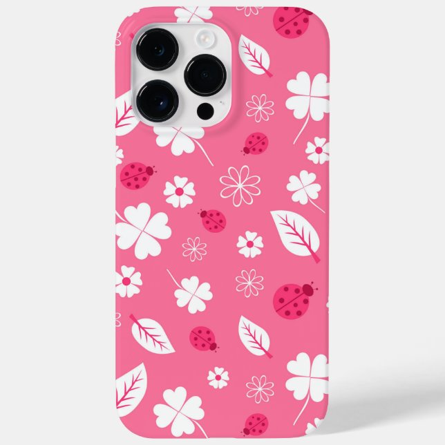 Cute Pink Ladybug and Clover Pattern iPhone Case (Baksida)
