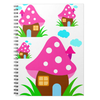 Cute Pink Mushroom House and Clouds  Baby Blanket Anteckningsbok