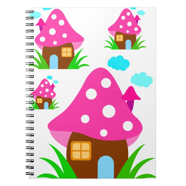 Cute Pink Mushroom House and Clouds  Baby Blanket Anteckningsbok (Framsidan)
