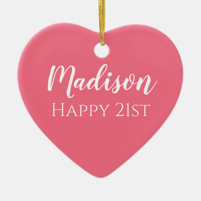 Cute Pink Name 21st Birthday Ornament (Framsidan)