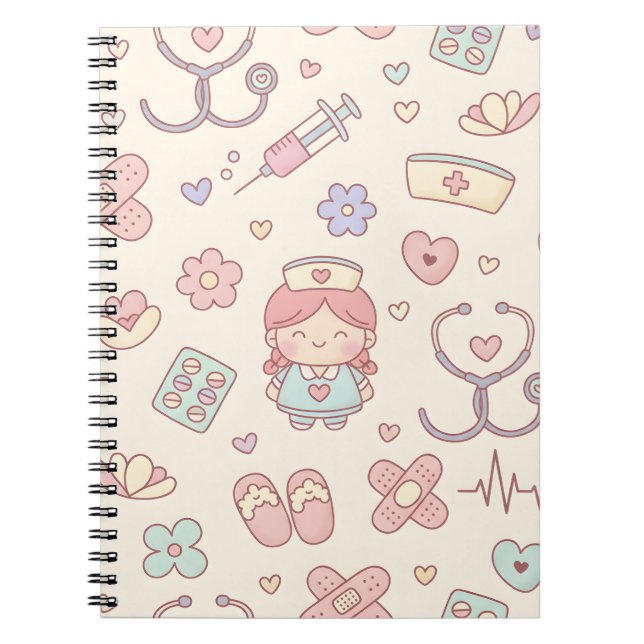 Cute Pink Nurse Medical Notebook Anteckningsbok (Framsidan)