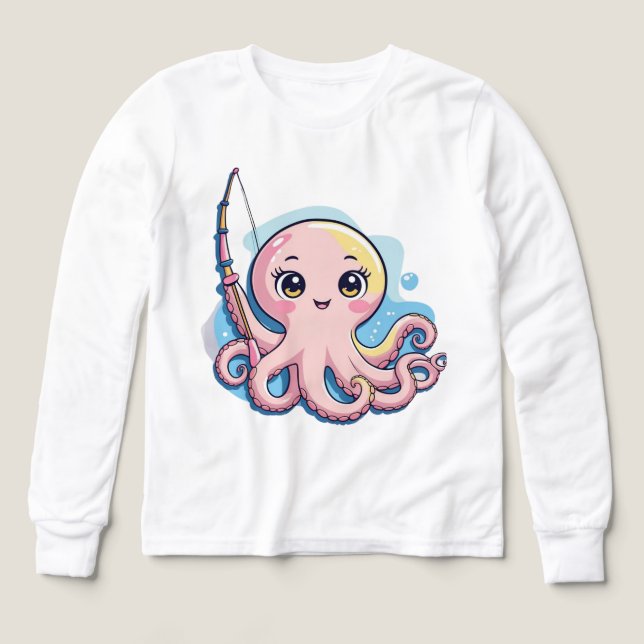 Cute Pink Octopus – Kids’ Long Sleeve Tee (Design framsida)