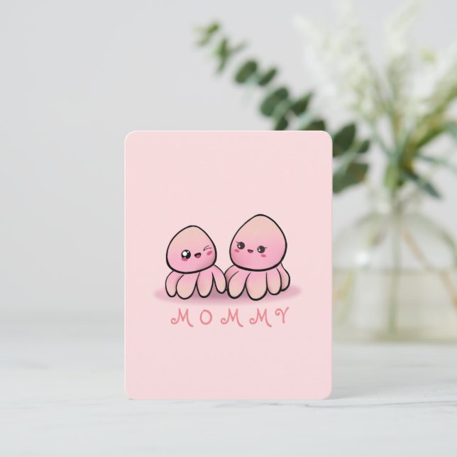 cute pink octopus mother  tack kort (Stående Fram)