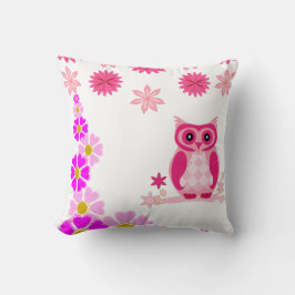 Cute Pink Owl Decorative White Throw Pillow Kudde