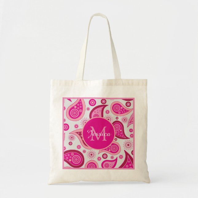 Cute Pink Paisley Personalised Tygkasse (Framsidan)
