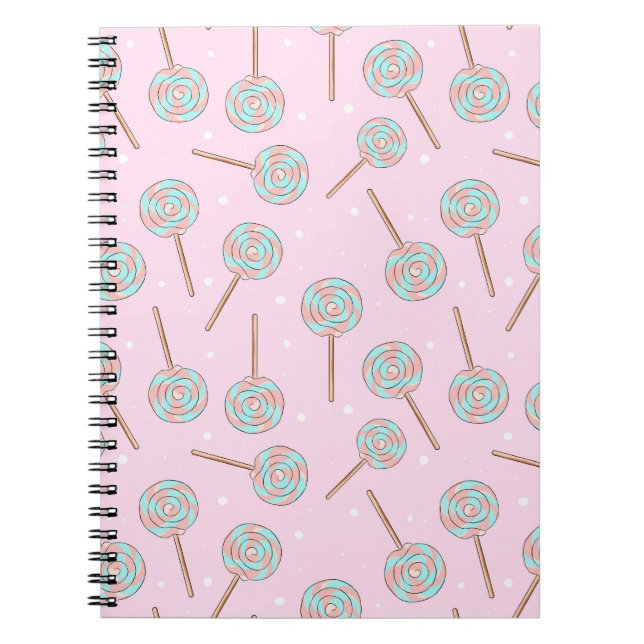 Cute Pink Pastel Lollipop Seamless Pattern Anteckningsbok (Framsidan)