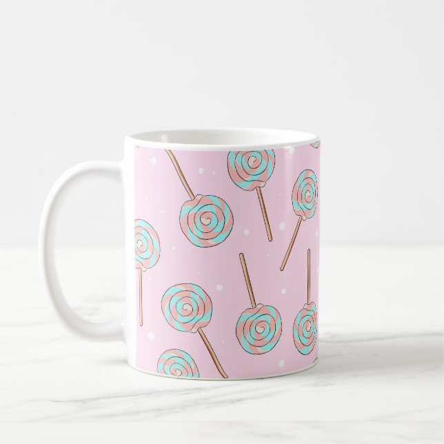 Cute Pink Pastel Lollipop Seamless Pattern Kaffemugg (Vänster)