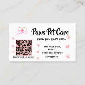 Cute Pink Paws Pet Care Husdjuraffär Logotyp Namn  Visitkort