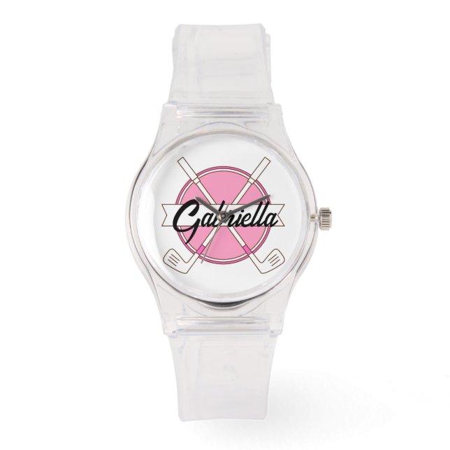 Cute Pink Personalized Golf Clubs Monogram  Armbandsur (Framsida)