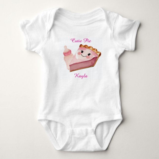 Cute Pink Pie & Bottle Infant Bodysuit  T Shirt (Framsida)