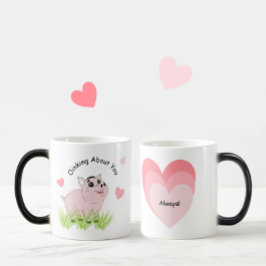 Cute pink pig for Valentine Magisk Mugg